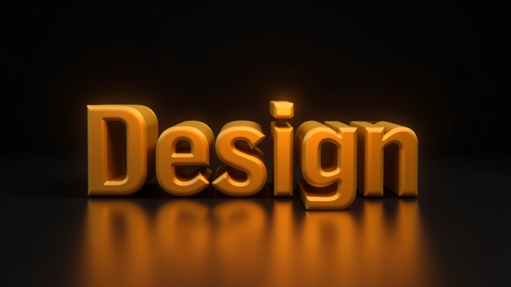 Renderização de texto 3D dourado com efeitos de luz e sombra realistas em fundo escuro